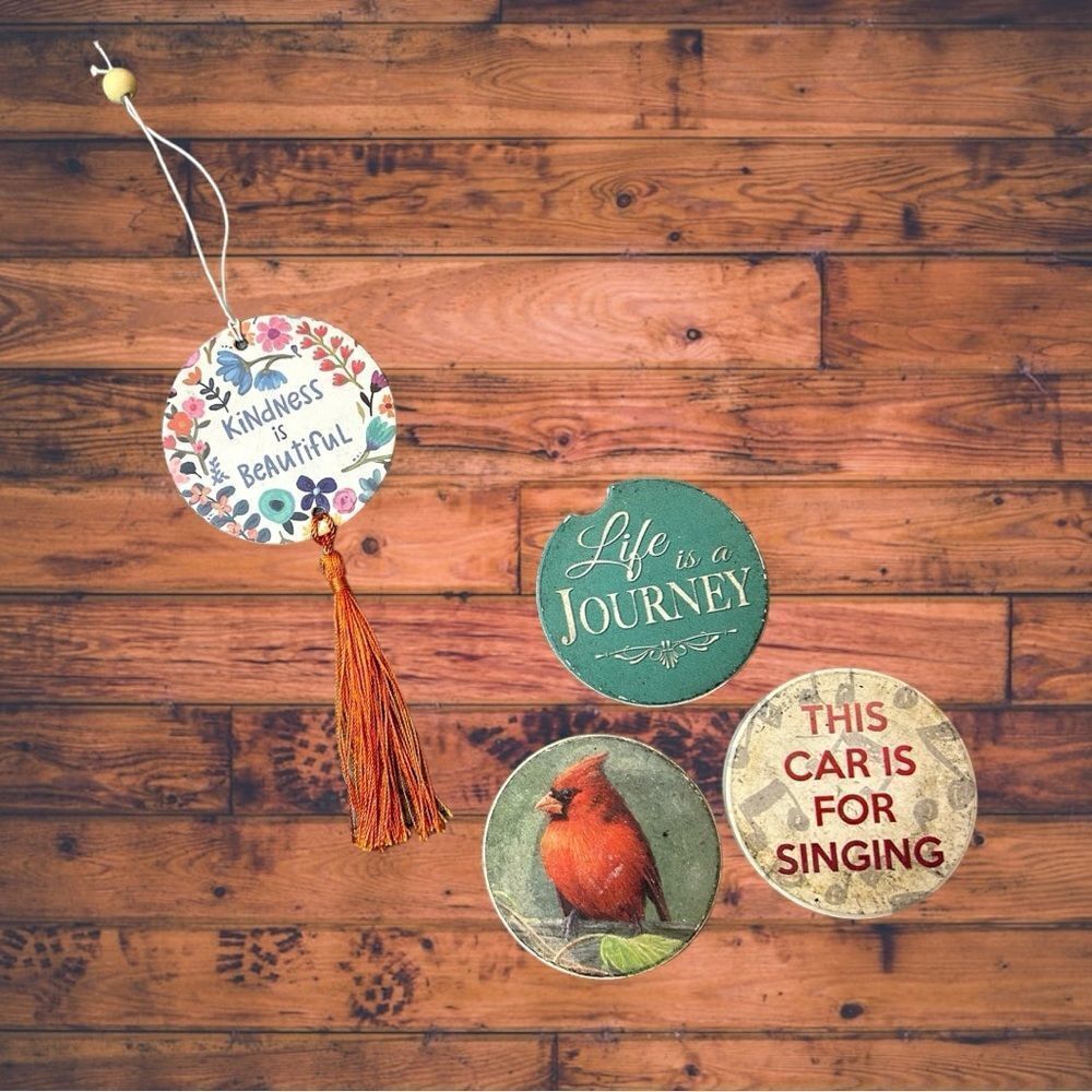 5 for $25🔥Set of 3 Car Drink Coasters & Mirror Tassle Decor